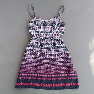 American Eagle Outfitters Pink and Navy Blue Patterned Mini Dress with Cut Outs